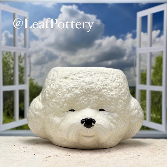 Bichon Frise White dog head-shaped Ceramic planter without drainage hole - Picture 2 of 9